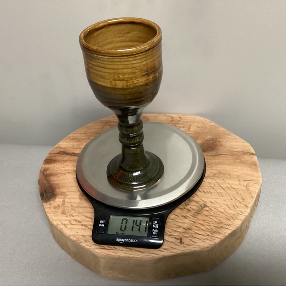 Beautiful Ceramic Crafted Goblet in deep greens & deep yellows - Very Nice - Picture 11 of 11